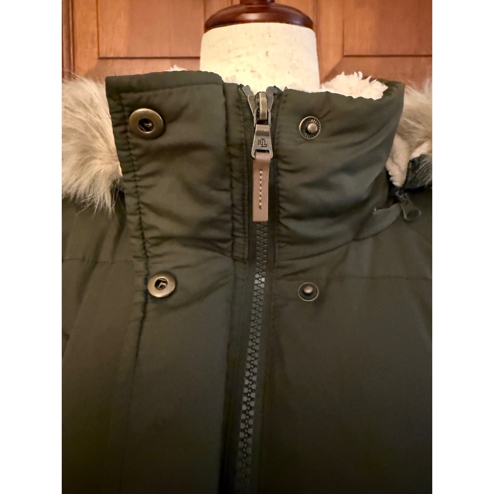 Ralph Lauren Down Parka Womens L Olive Green Hooded Full-Zip Winter Coat Jacket - Picture 8 of 16